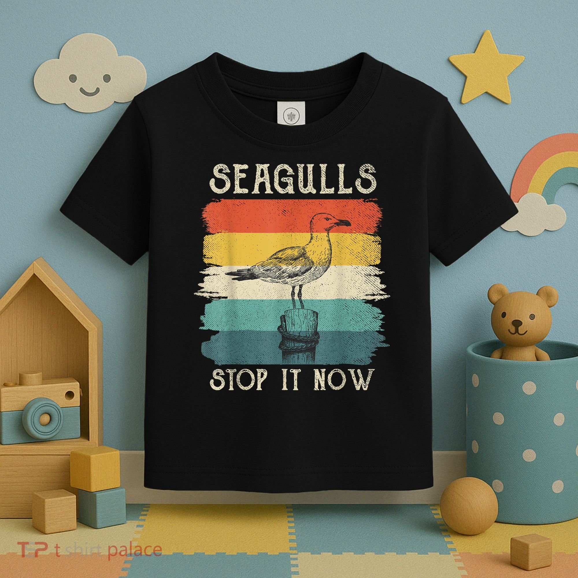 Seagulls Stop It Now Bird Lover 80s Retro Funny Seagull Toddler T-Shirt
