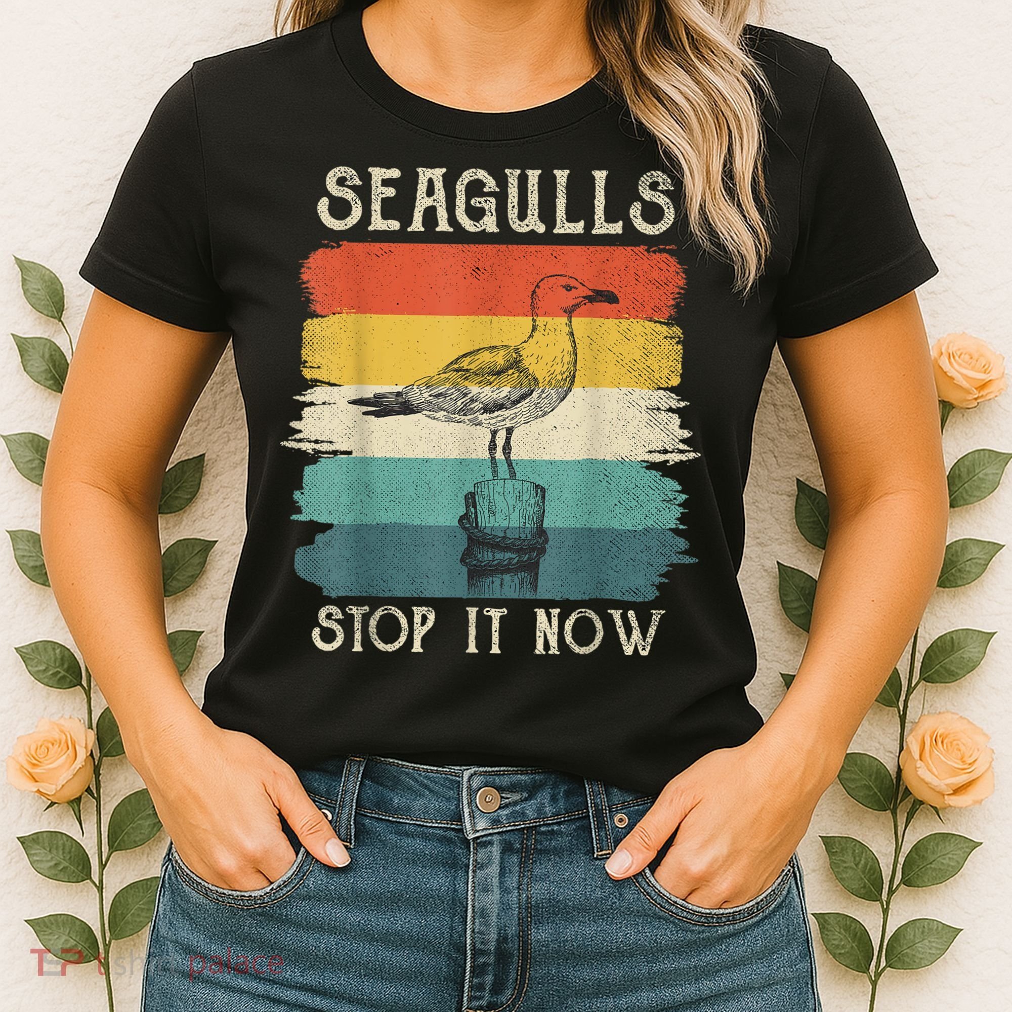 Seagulls Stop It Now Bird Lover 80s Retro Funny Seagull Women's T-Shirt