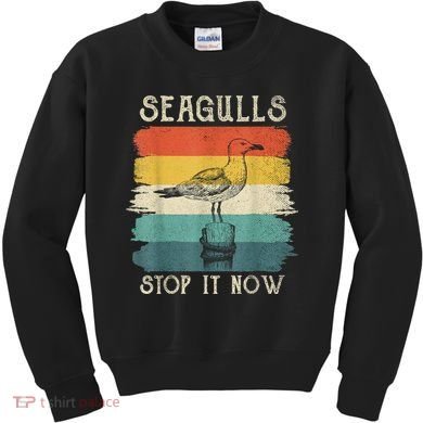 Seagulls Stop It Now Bird Lover 80s Retro Funny Seagull Kids Sweatshirt