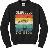 Seagulls Stop It Now Bird Lover 80s Retro Funny Seagull Kids Sweatshirt thumb 0