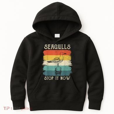 Seagulls Stop It Now Bird Lover 80s Retro Funny Seagull Kids Hoodie
