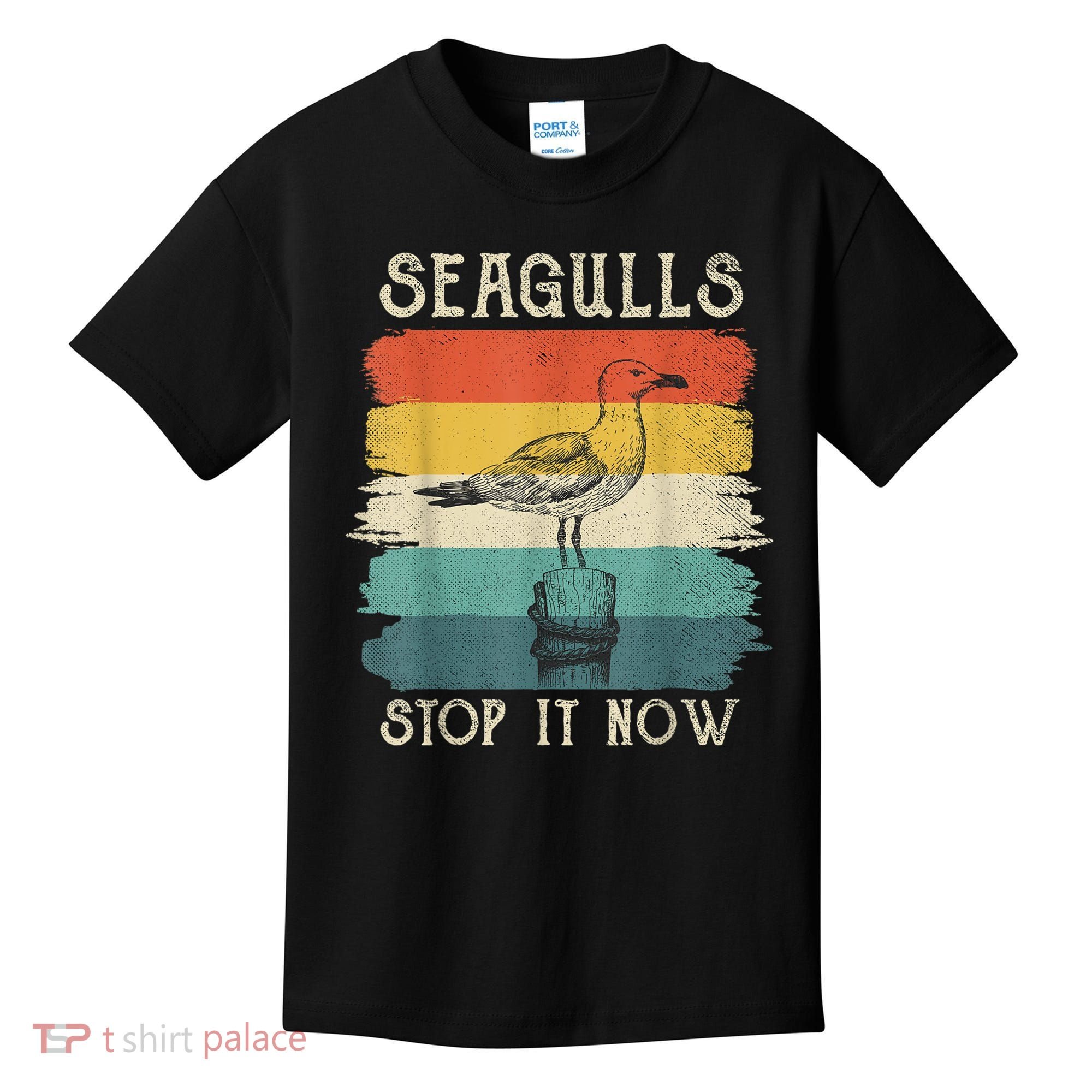 Seagulls Stop It Now Bird Lover 80s Retro Funny Seagull Kids T-Shirt