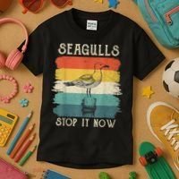 Seagulls Stop It Now Bird Lover 80s Retro Funny Seagull Kids T-Shirt thumb 3