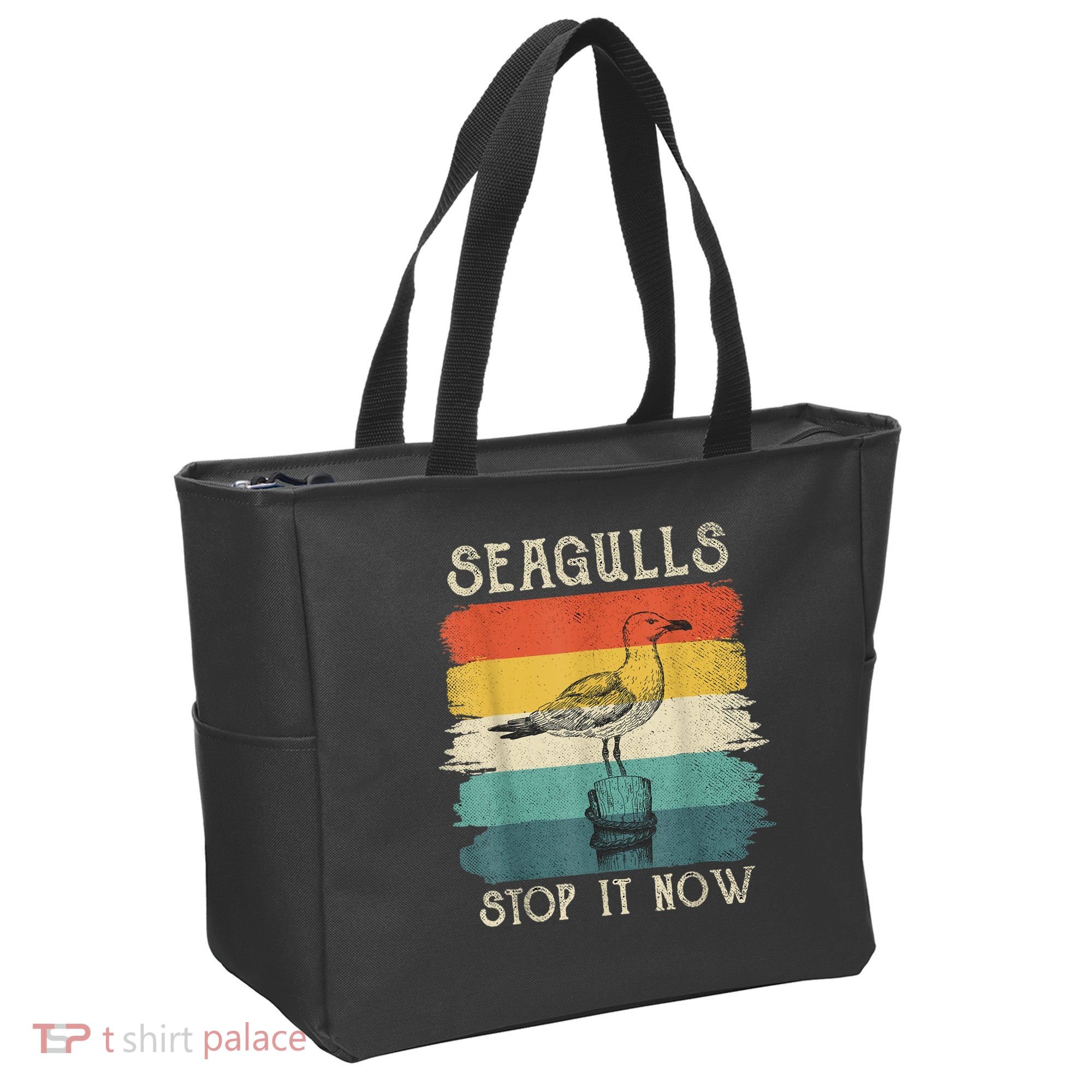 Seagulls Stop It Now Bird Lover 80s Retro Funny Seagull Tote Bag