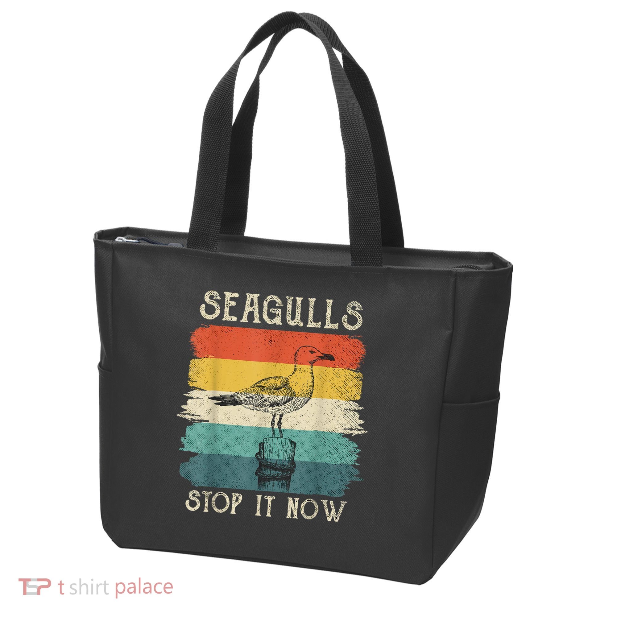 Seagulls Stop It Now Bird Lover 80s Retro Funny Seagull Tote Bag