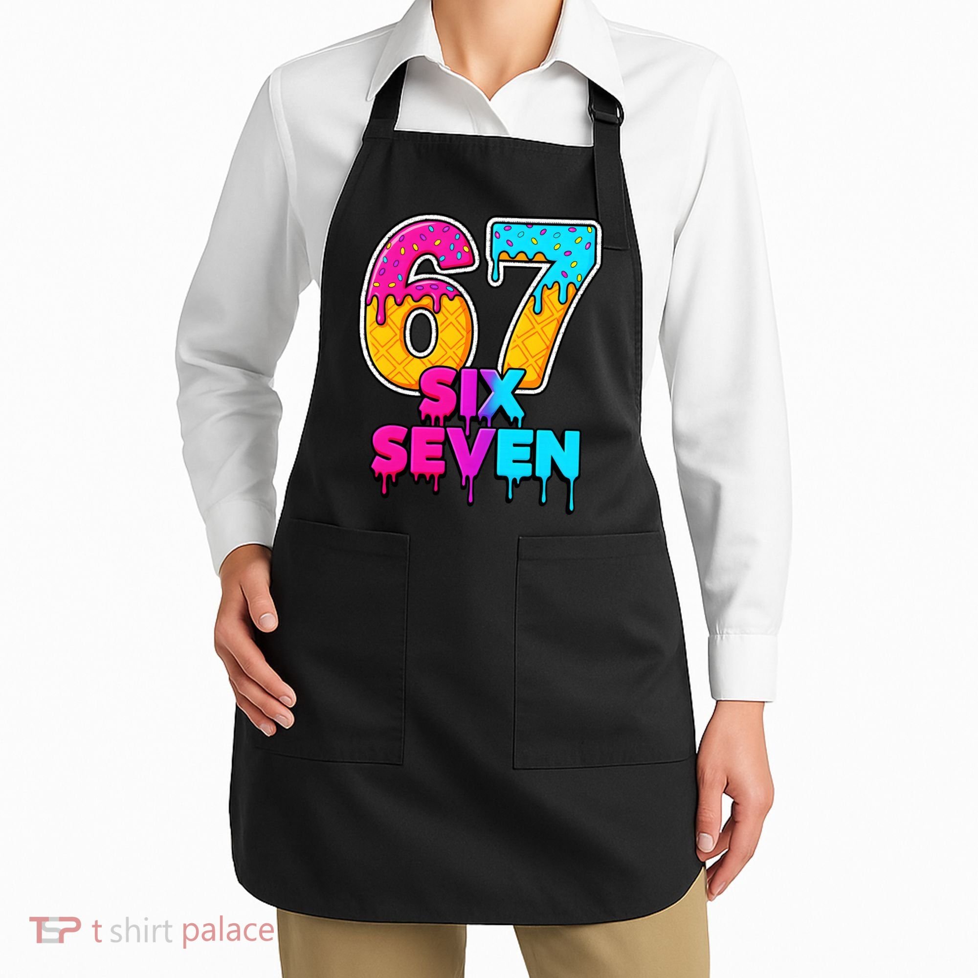 Six Seven Ice Cream Drip Gen Alpha Slang 6-7 Meme Apron