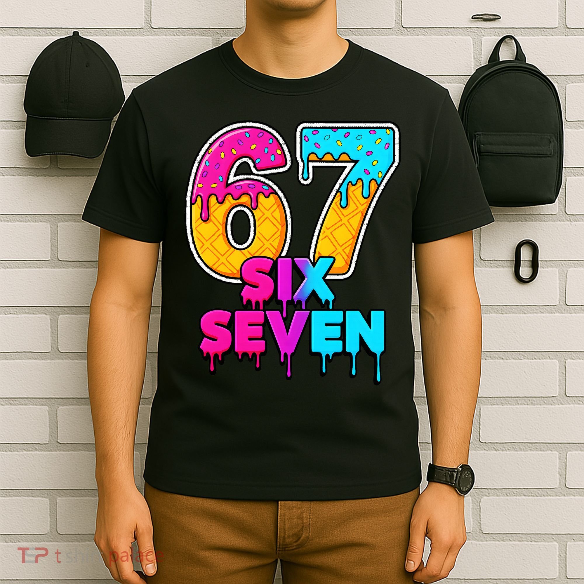 Six Seven Ice Cream Drip Gen Alpha Slang 6-7 Meme T-Shirt