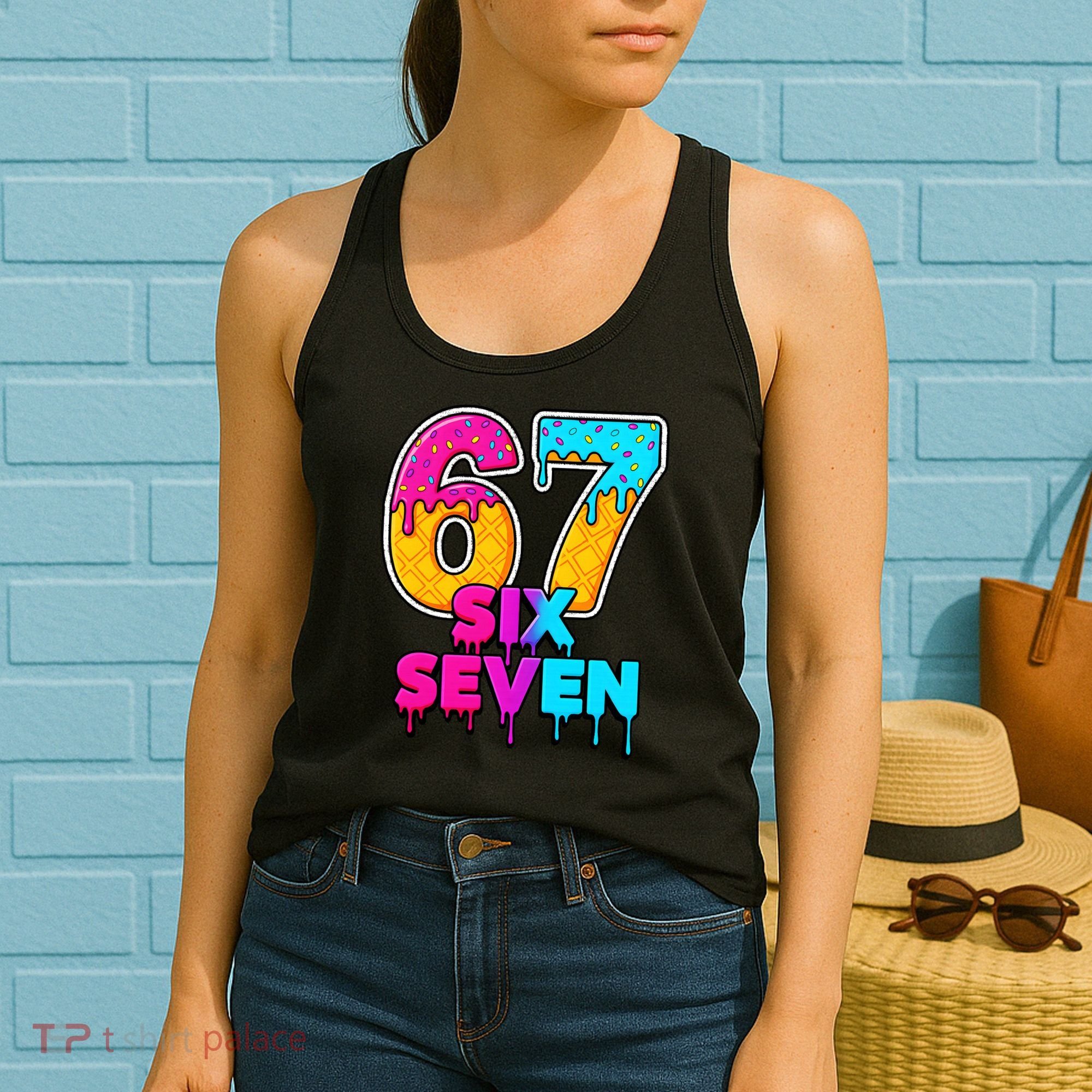 Six Seven Ice Cream Drip Gen Alpha Slang 6-7 Meme Women's Tank Top