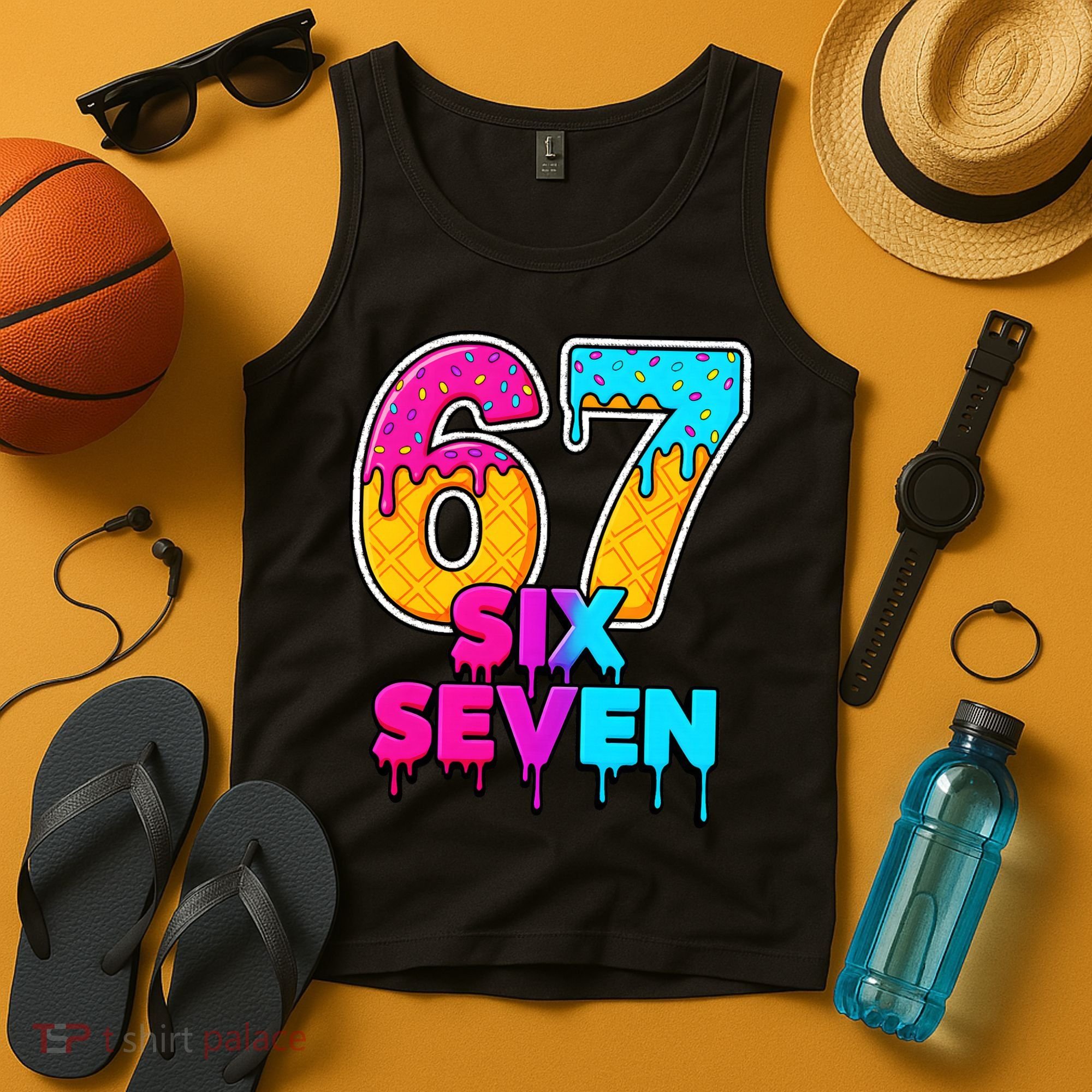 Six Seven Ice Cream Drip Gen Alpha Slang 6-7 Meme Tank Top