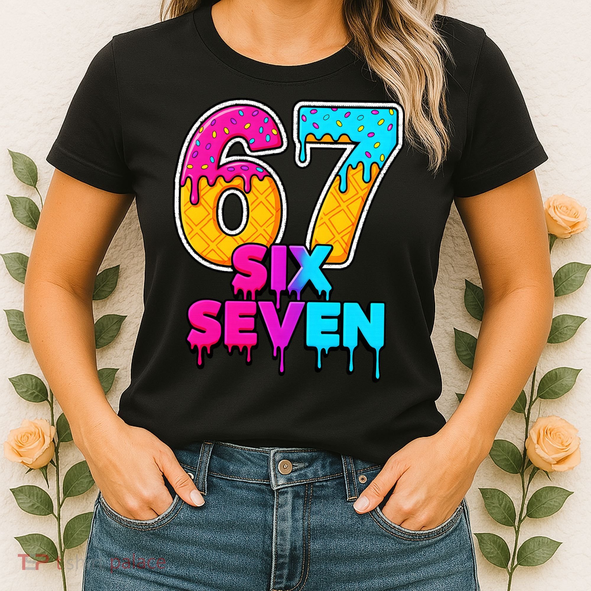 Six Seven Ice Cream Drip Gen Alpha Slang 6-7 Meme Women's T-Shirt