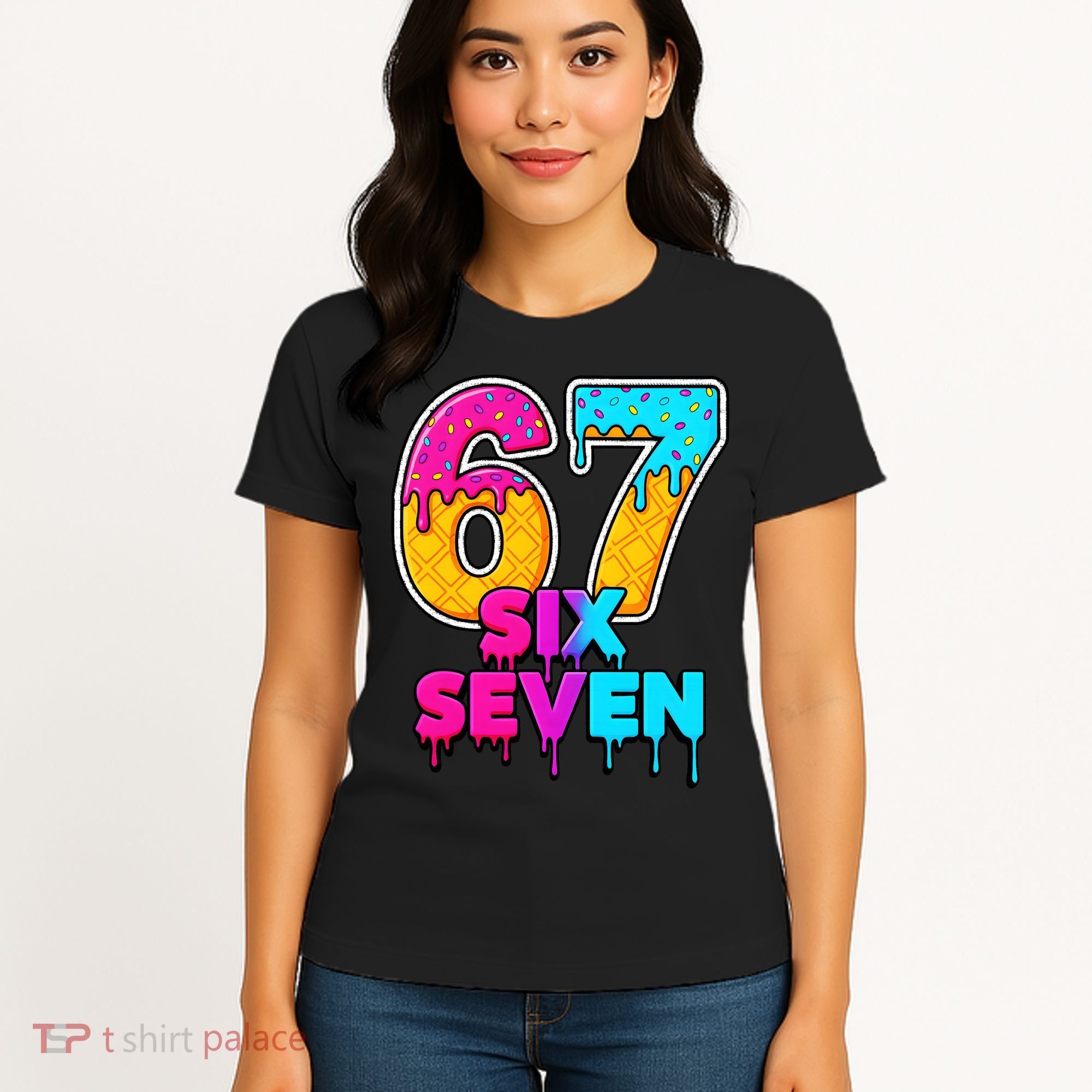 Six Seven Ice Cream Drip Gen Alpha Slang 6-7 Meme Women's T-Shirt