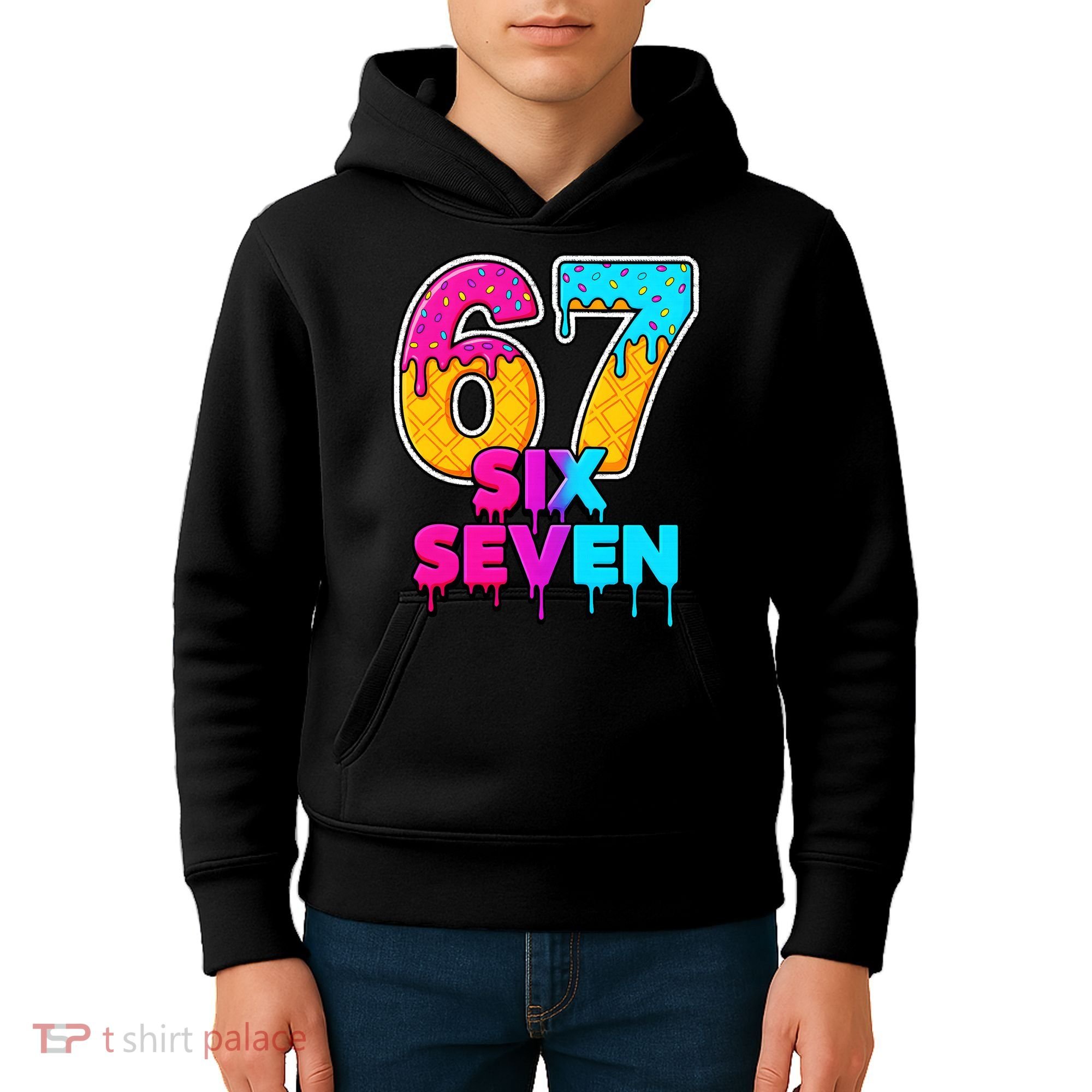 Six Seven Ice Cream Drip Gen Alpha Slang 6-7 Meme Kids Hoodie