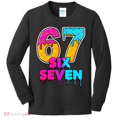 Six Seven Ice Cream Drip Gen Alpha Slang 6-7 Meme Kids Long Sleeve Shirt
