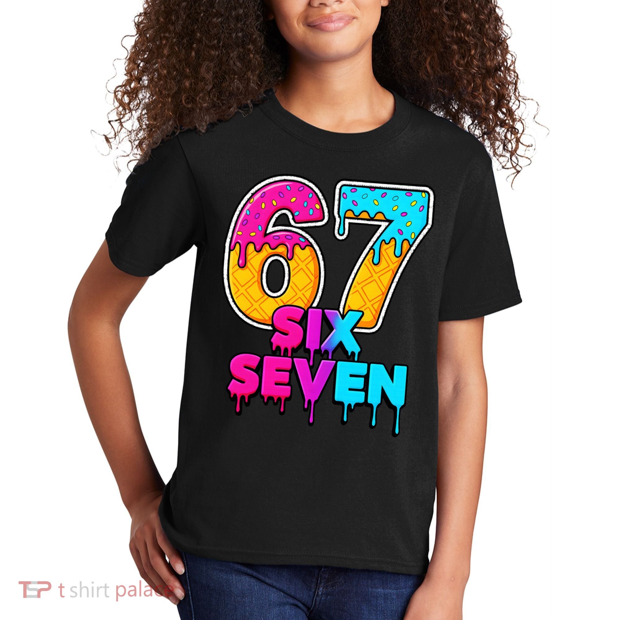 Six Seven Ice Cream Drip Gen Alpha Slang 6-7 Meme Kids T-Shirt