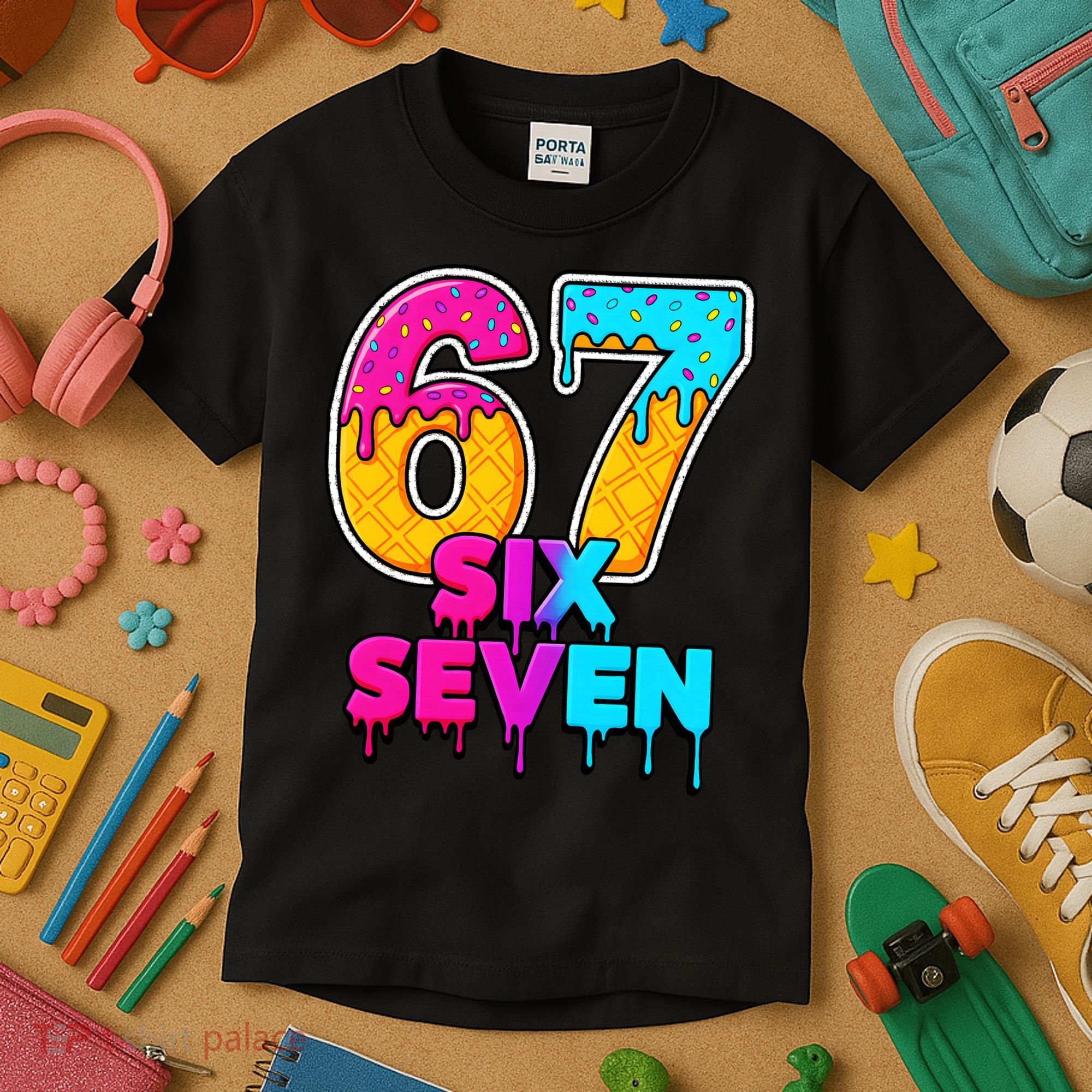Six Seven Ice Cream Drip Gen Alpha Slang 6-7 Meme Kids T-Shirt