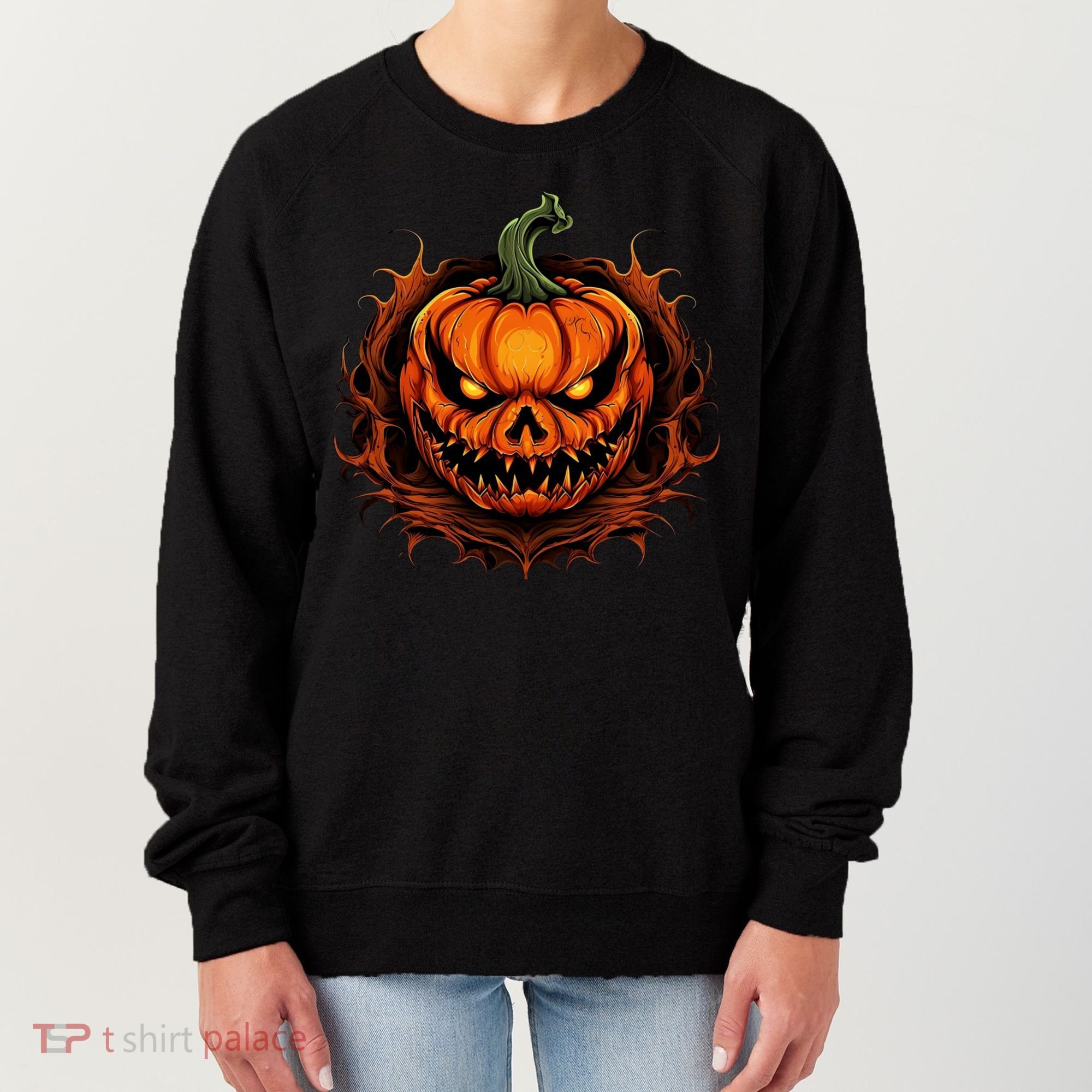 Scary Spooky Jack O Lantern Face Pumpkin Halloween Women's Sweatshirt