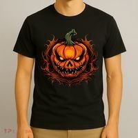Scary Spooky Jack O Lantern Face Pumpkin Halloween T-Shirt thumb 3