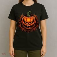 Scary Spooky Jack O Lantern Face Pumpkin Halloween T-Shirt thumb 4
