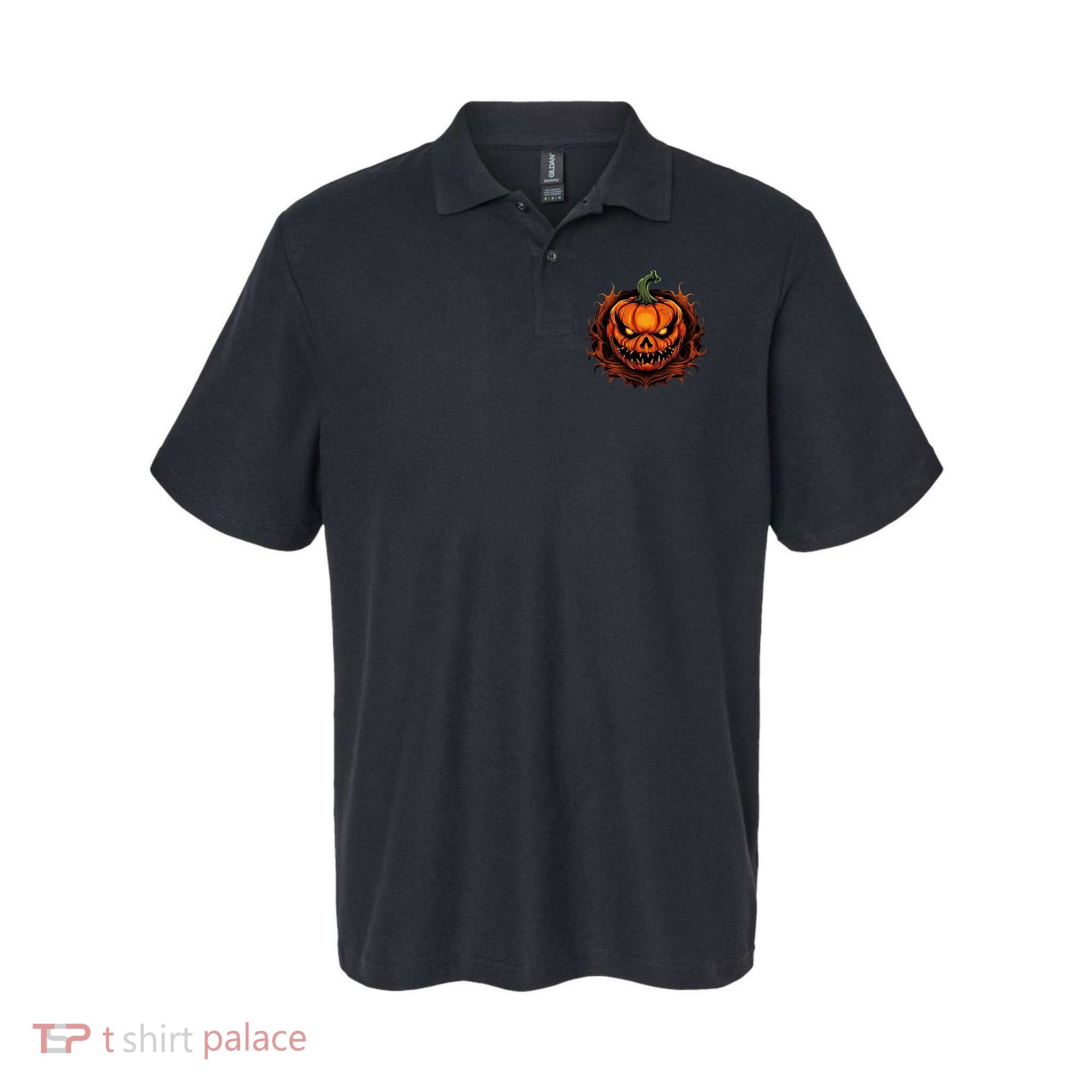 Scary Spooky Jack O Lantern Face Pumpkin Halloween Polo