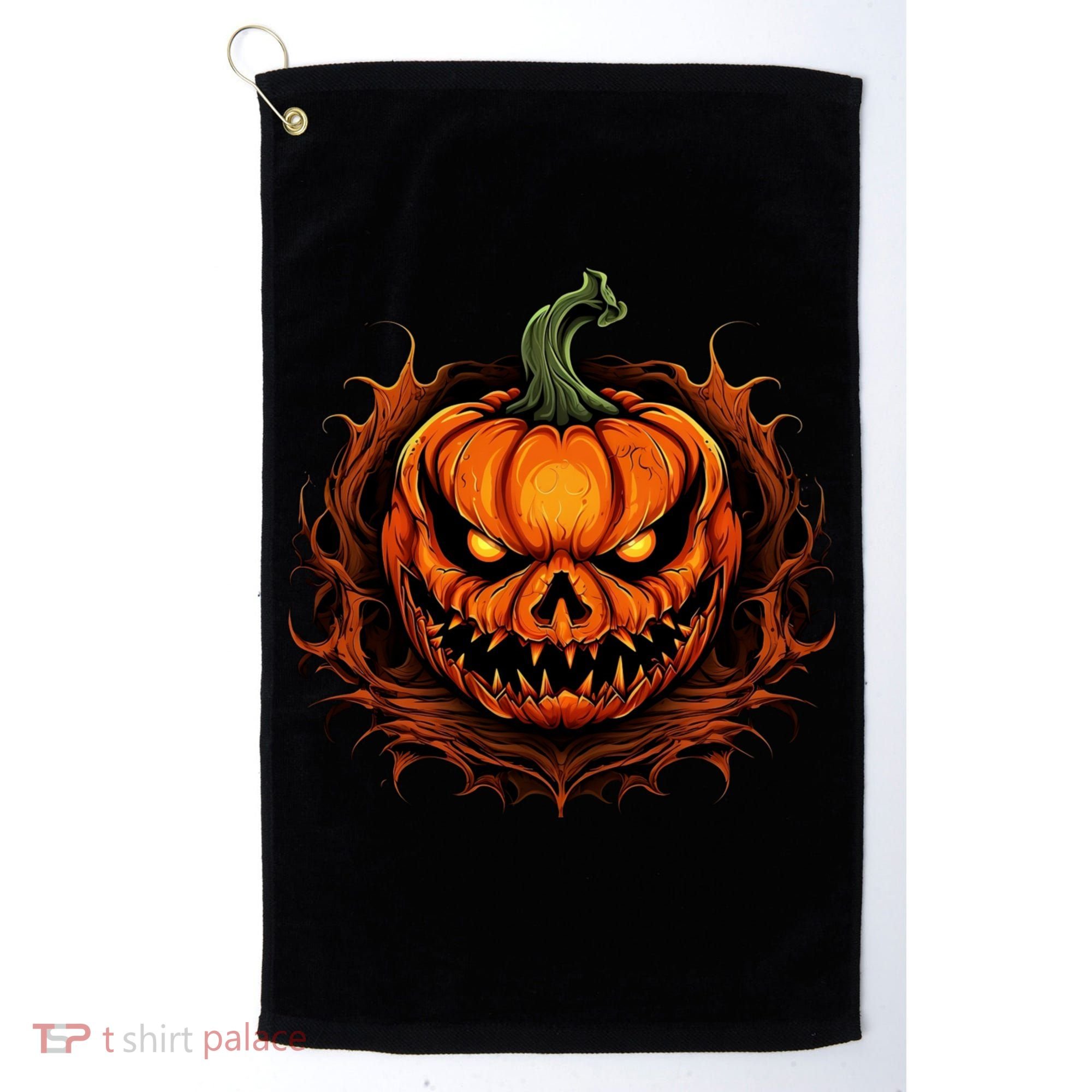 Scary Spooky Jack O Lantern Face Pumpkin Halloween Golf Towel