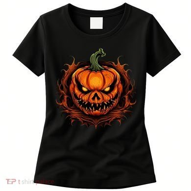Scary Spooky Jack O Lantern Face Pumpkin Halloween Women's T-Shirt