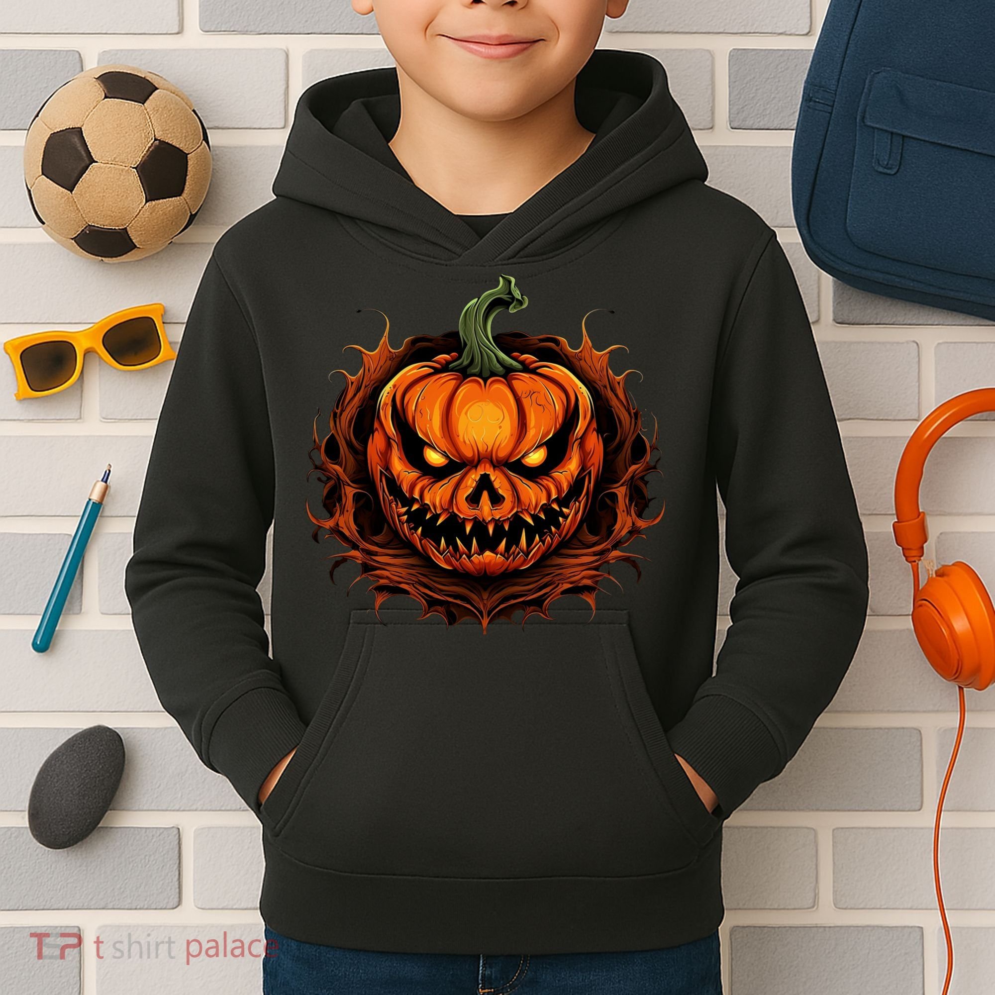 Scary Spooky Jack O Lantern Face Pumpkin Halloween Kids Hoodie