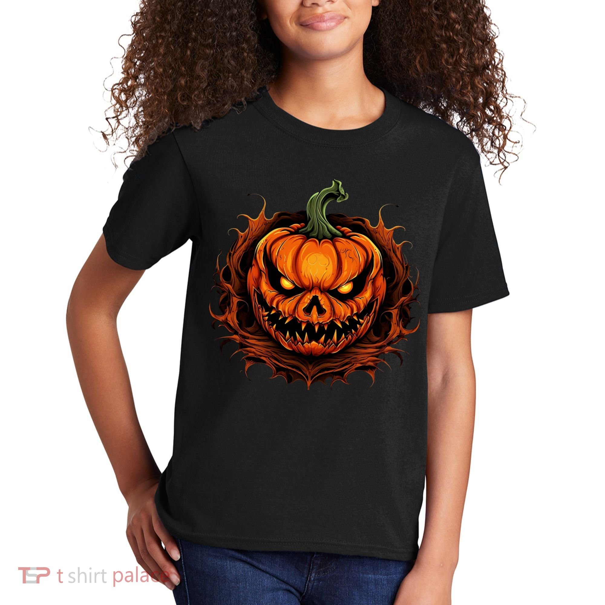 Scary Spooky Jack O Lantern Face Pumpkin Halloween Kids T-Shirt