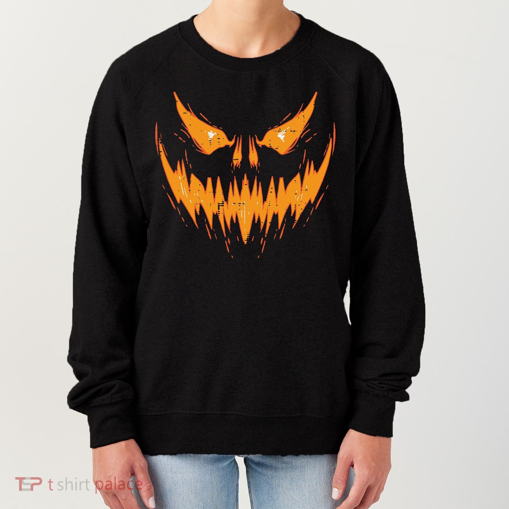 Scary Spooky Jack O Lantern Face Pumpkin Halloween Funny Women's Sweatshirt