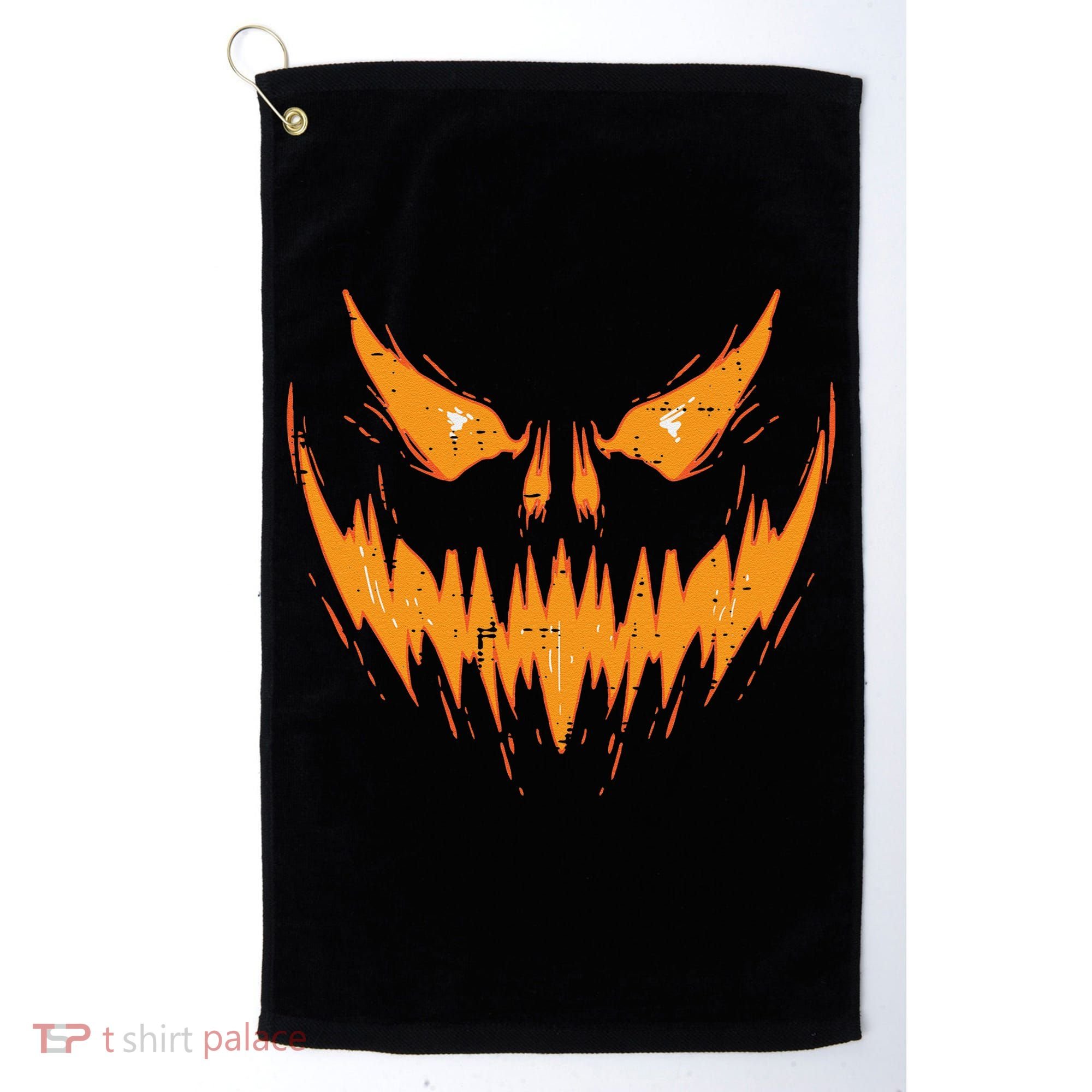 Scary Spooky Jack O Lantern Face Pumpkin Halloween Funny Golf Towel