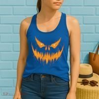Scary Spooky Jack O Lantern Face Pumpkin Halloween Funny Women's Tank Top thumb 2