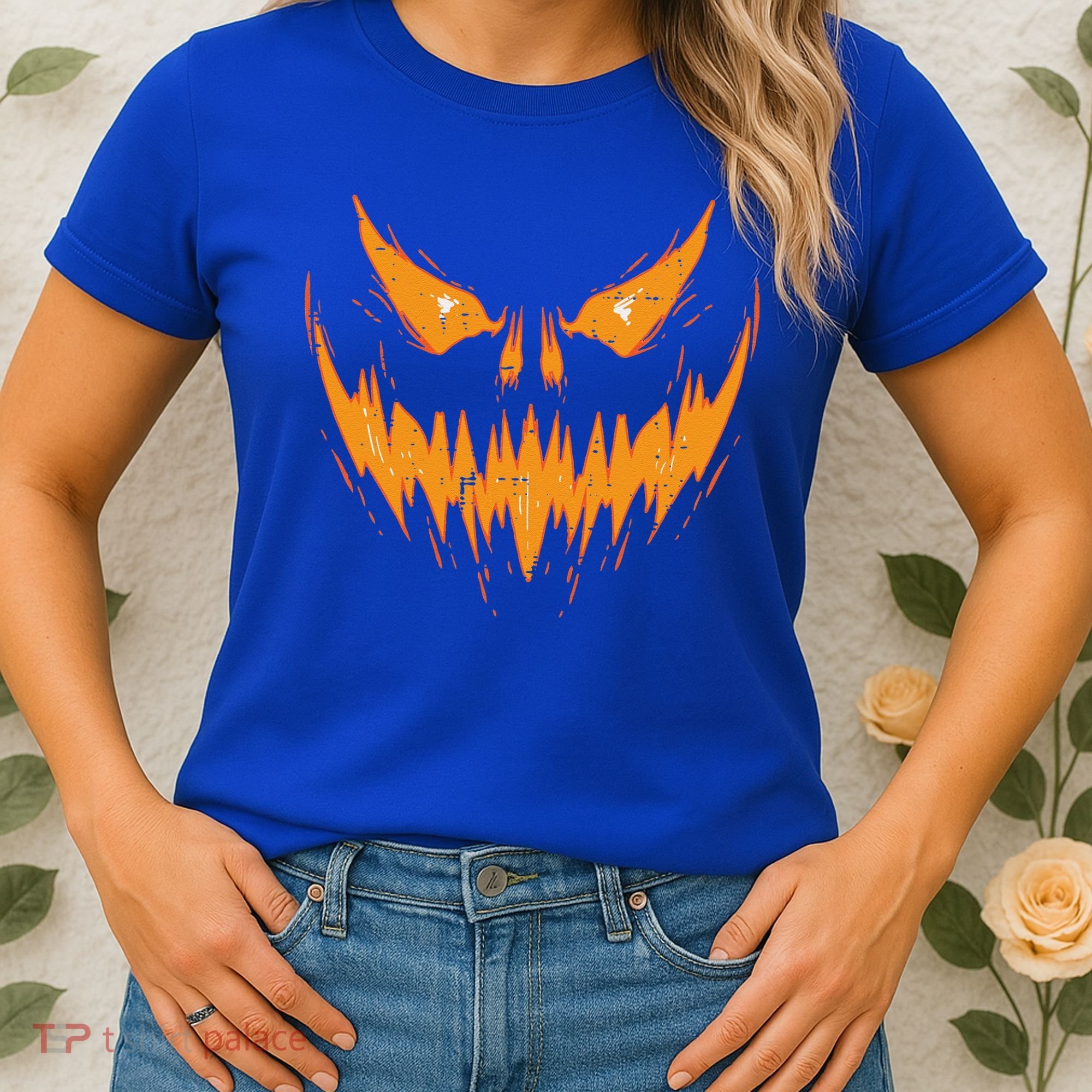 Scary Spooky Jack O Lantern Face Pumpkin Halloween Funny Women's T-Shirt