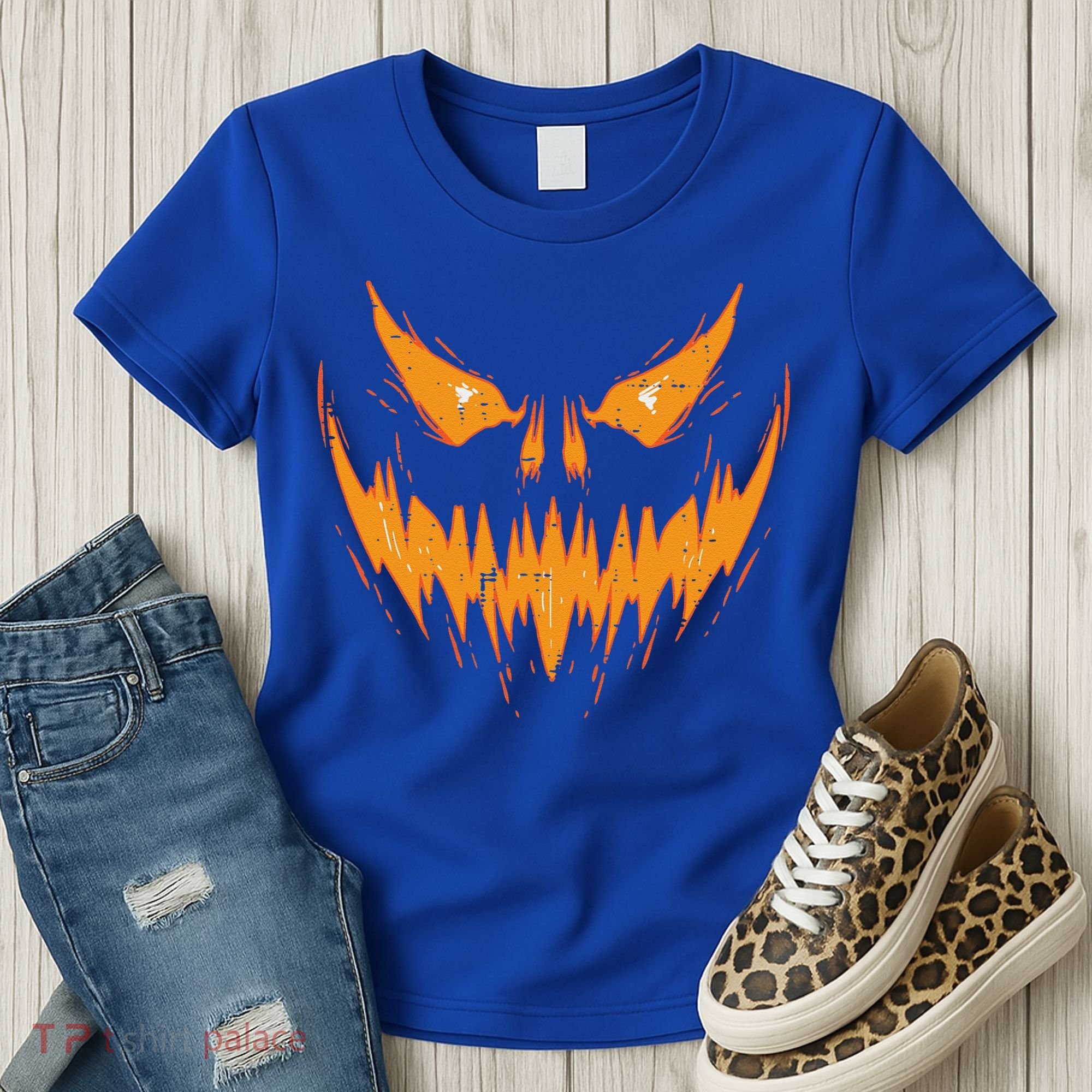 Scary Spooky Jack O Lantern Face Pumpkin Halloween Funny Women's T-Shirt