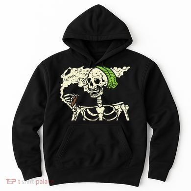 Smoking Skeleton Joint Funny Weed Pot 420 Cannabis Halloween Hoodie