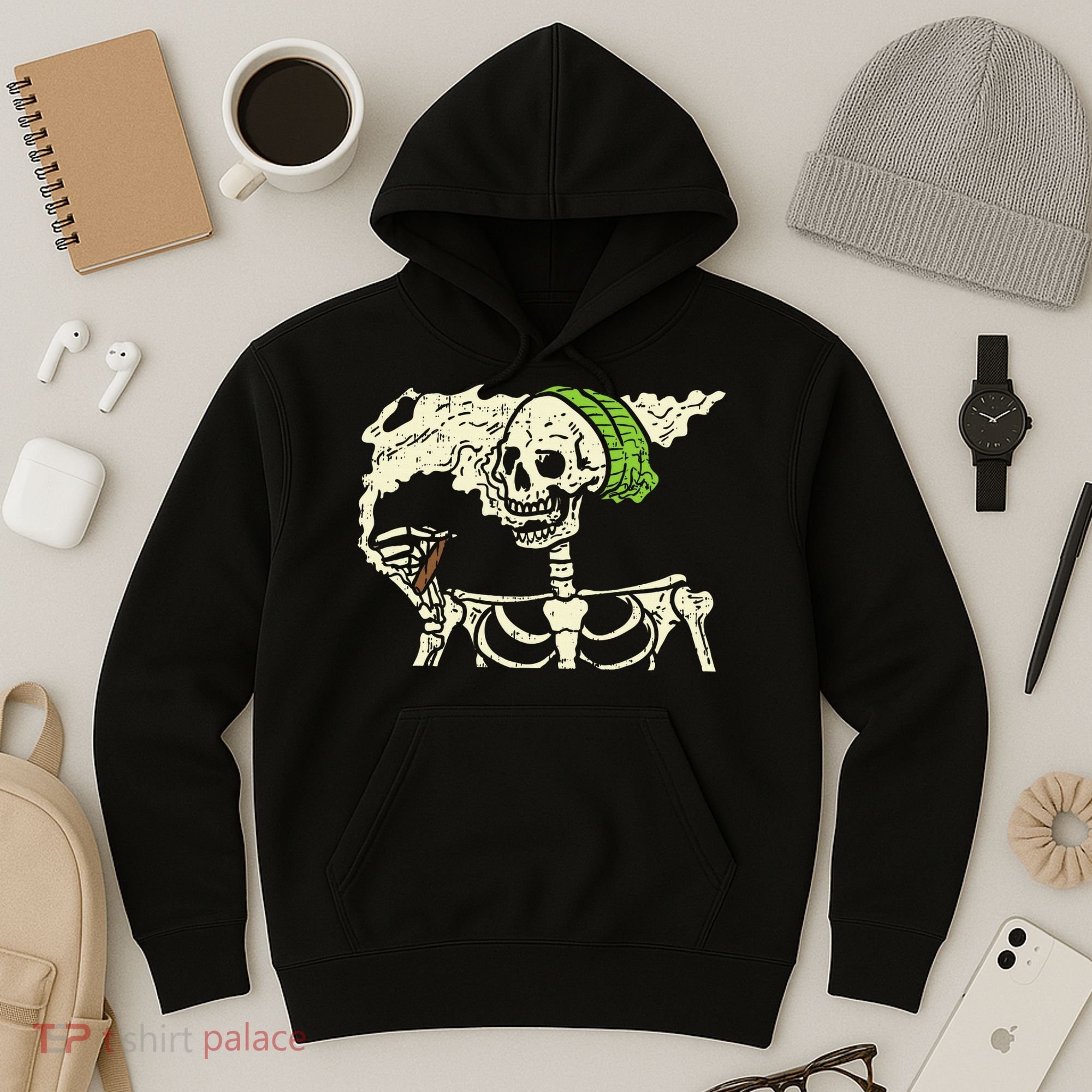 Smoking Skeleton Joint Funny Weed Pot 420 Cannabis Halloween Hoodie