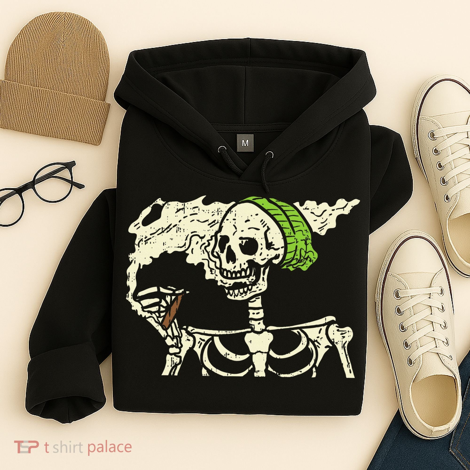 Smoking Skeleton Joint Funny Weed Pot 420 Cannabis Halloween Hoodie