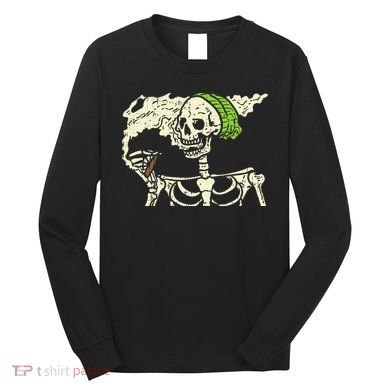 Smoking Skeleton Joint Funny Weed Pot 420 Cannabis Halloween Long Sleeve Shirt