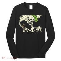 Smoking Skeleton Joint Funny Weed Pot 420 Cannabis Halloween Long Sleeve Shirt thumb 0