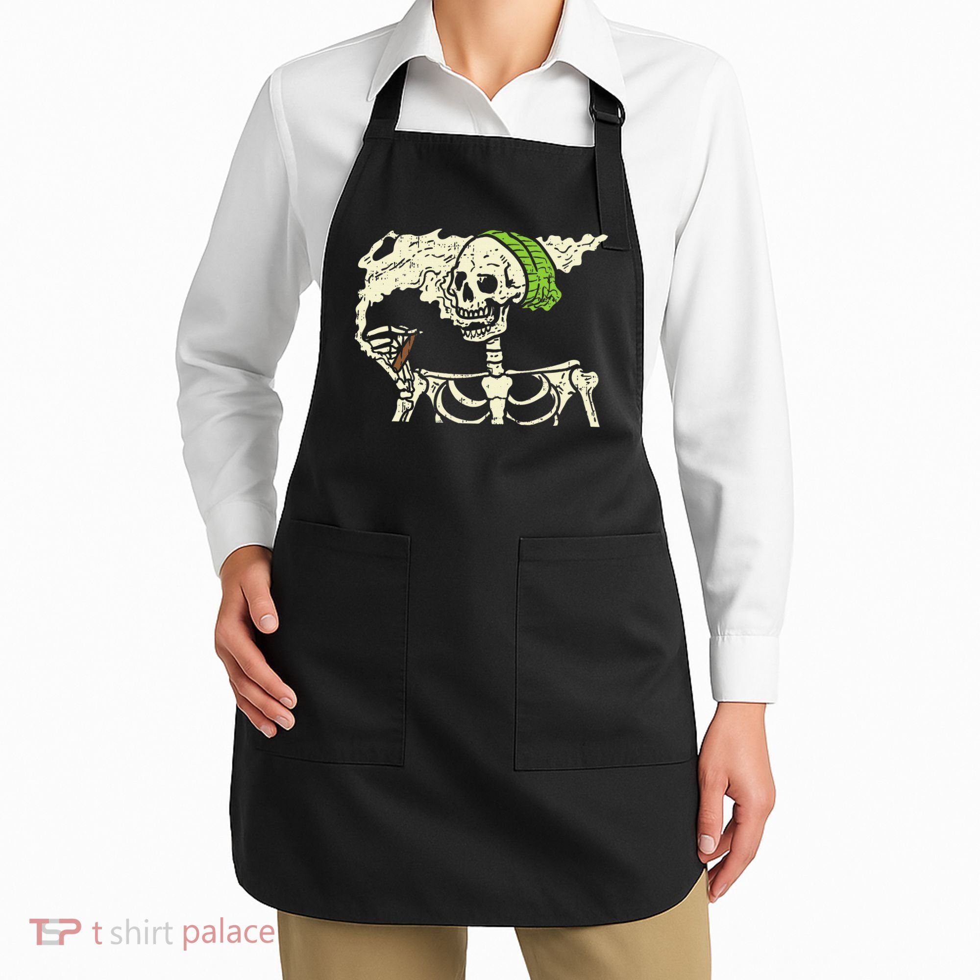 Smoking Skeleton Joint Funny Weed Pot 420 Cannabis Halloween Apron