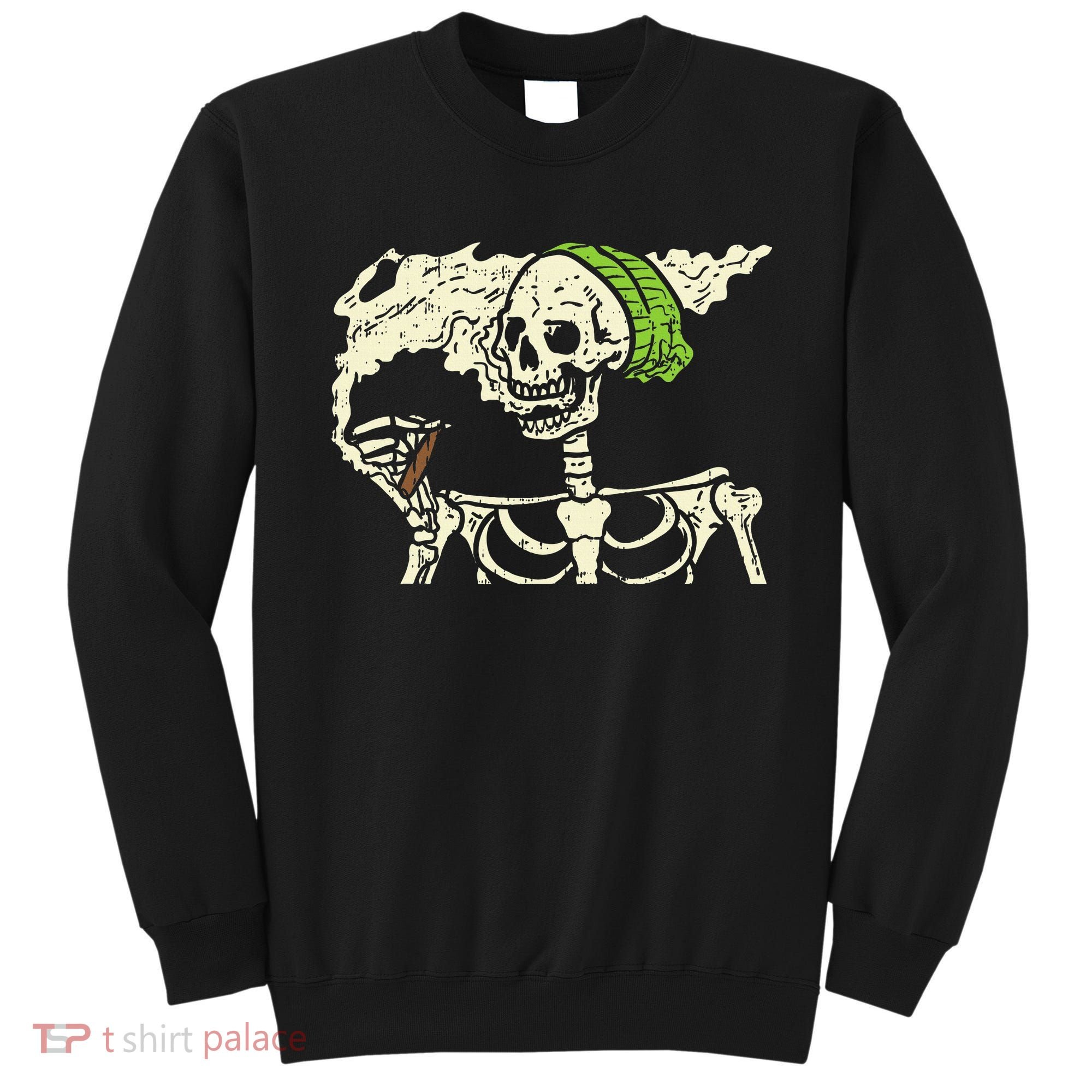 Smoking Skeleton Joint Funny Weed Pot 420 Cannabis Halloween Sweatshirt