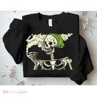Smoking Skeleton Joint Funny Weed Pot 420 Cannabis Halloween Sweatshirt thumb 2