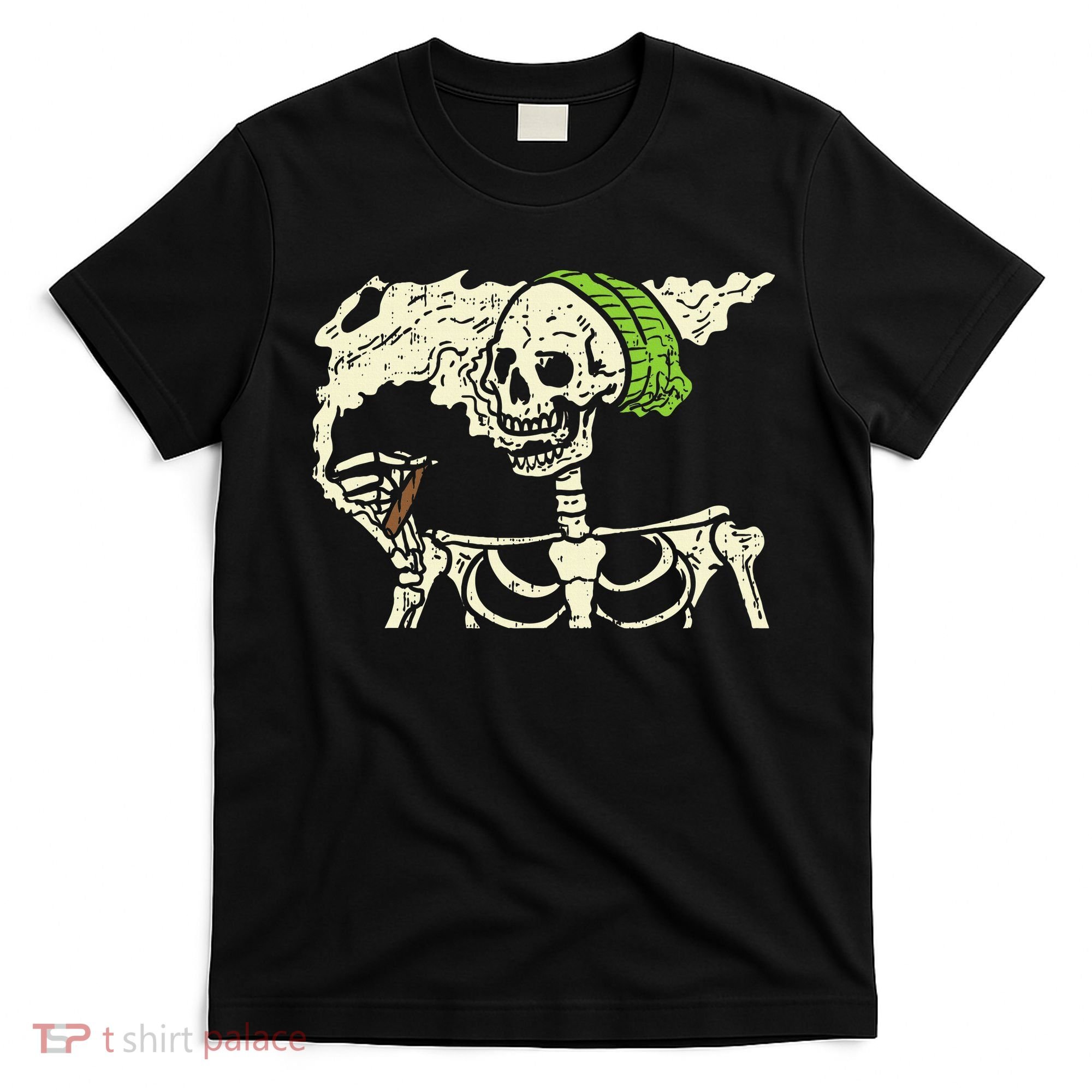 Smoking Skeleton Joint Funny Weed Pot 420 Cannabis Halloween T-Shirt