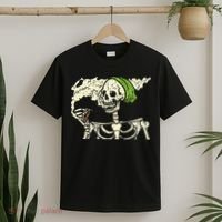 Smoking Skeleton Joint Funny Weed Pot 420 Cannabis Halloween T-Shirt thumb 2
