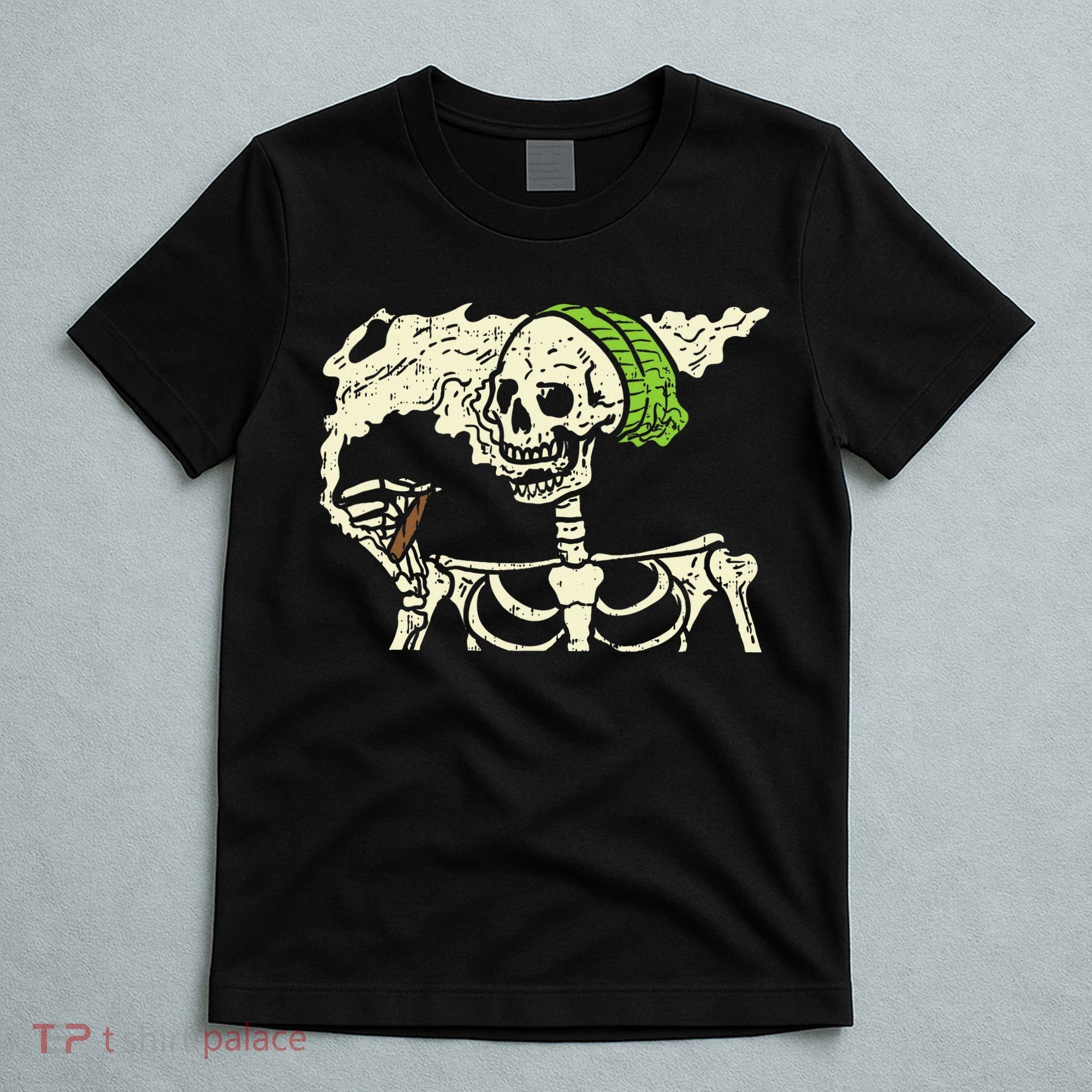 Smoking Skeleton Joint Funny Weed Pot 420 Cannabis Halloween T-Shirt