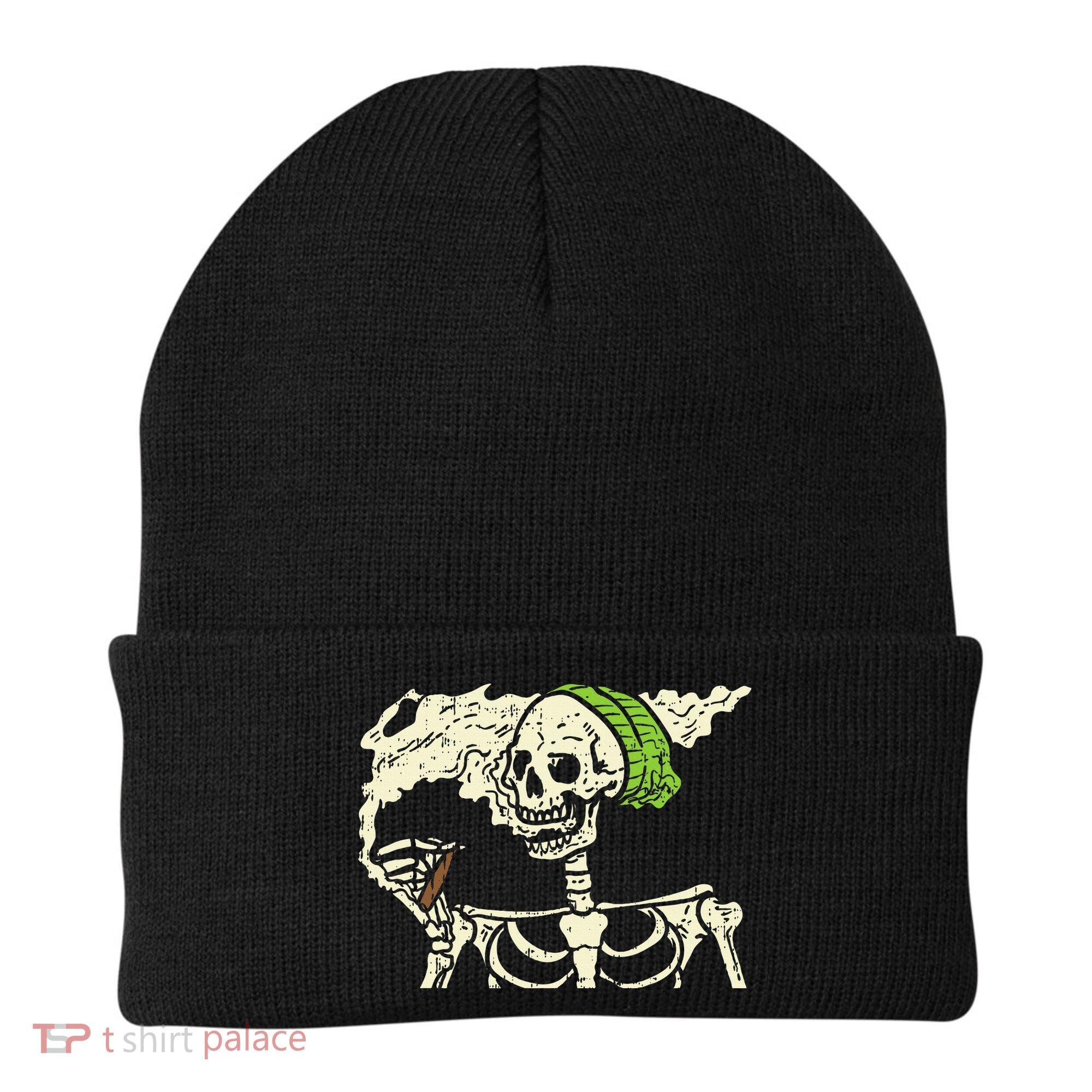 Smoking Skeleton Joint Funny Weed Pot 420 Cannabis Halloween Beanie