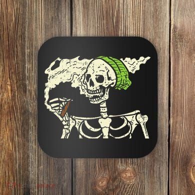 Smoking Skeleton Joint Funny Weed Pot 420 Cannabis Halloween Coaster