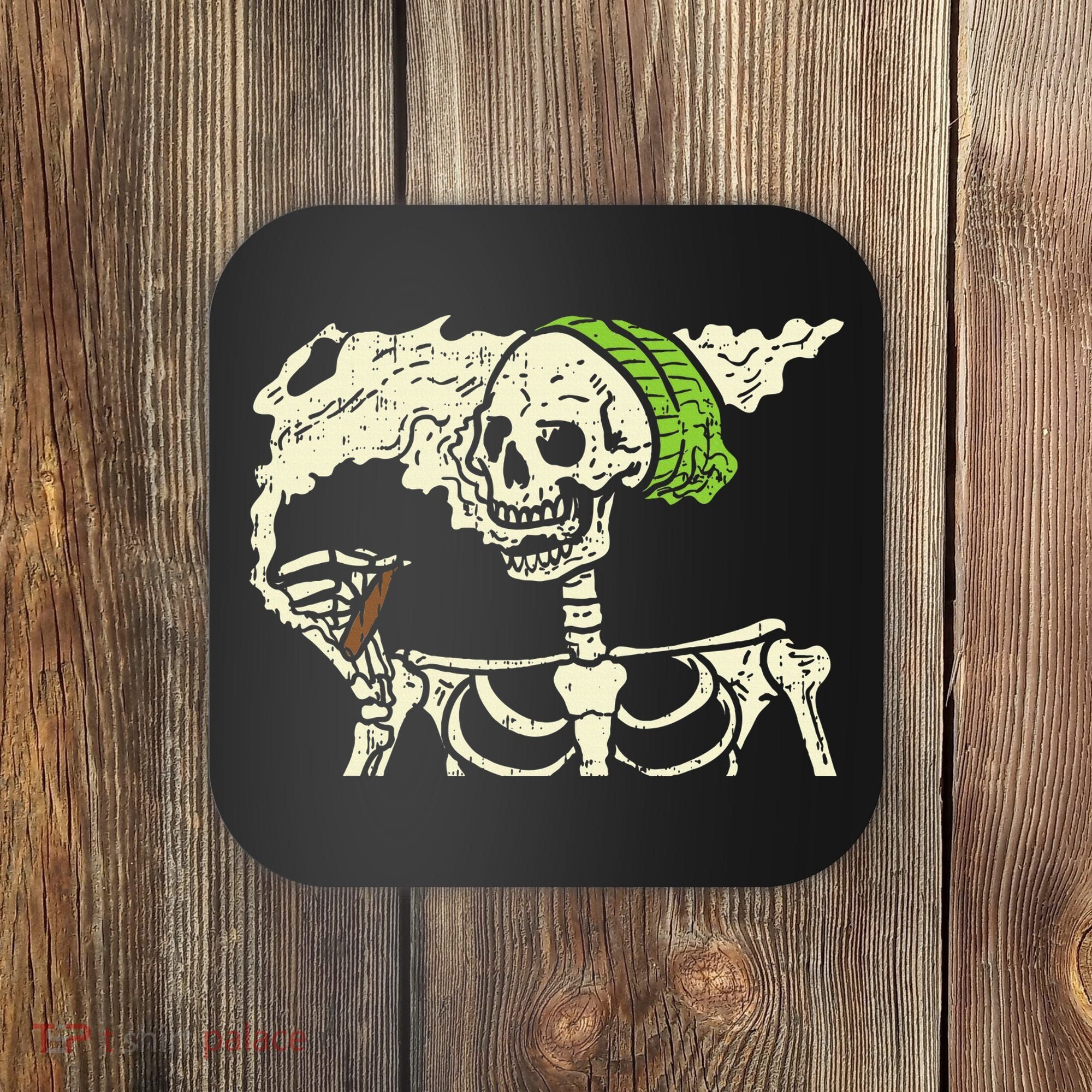 Smoking Skeleton Joint Funny Weed Pot 420 Cannabis Halloween Coaster