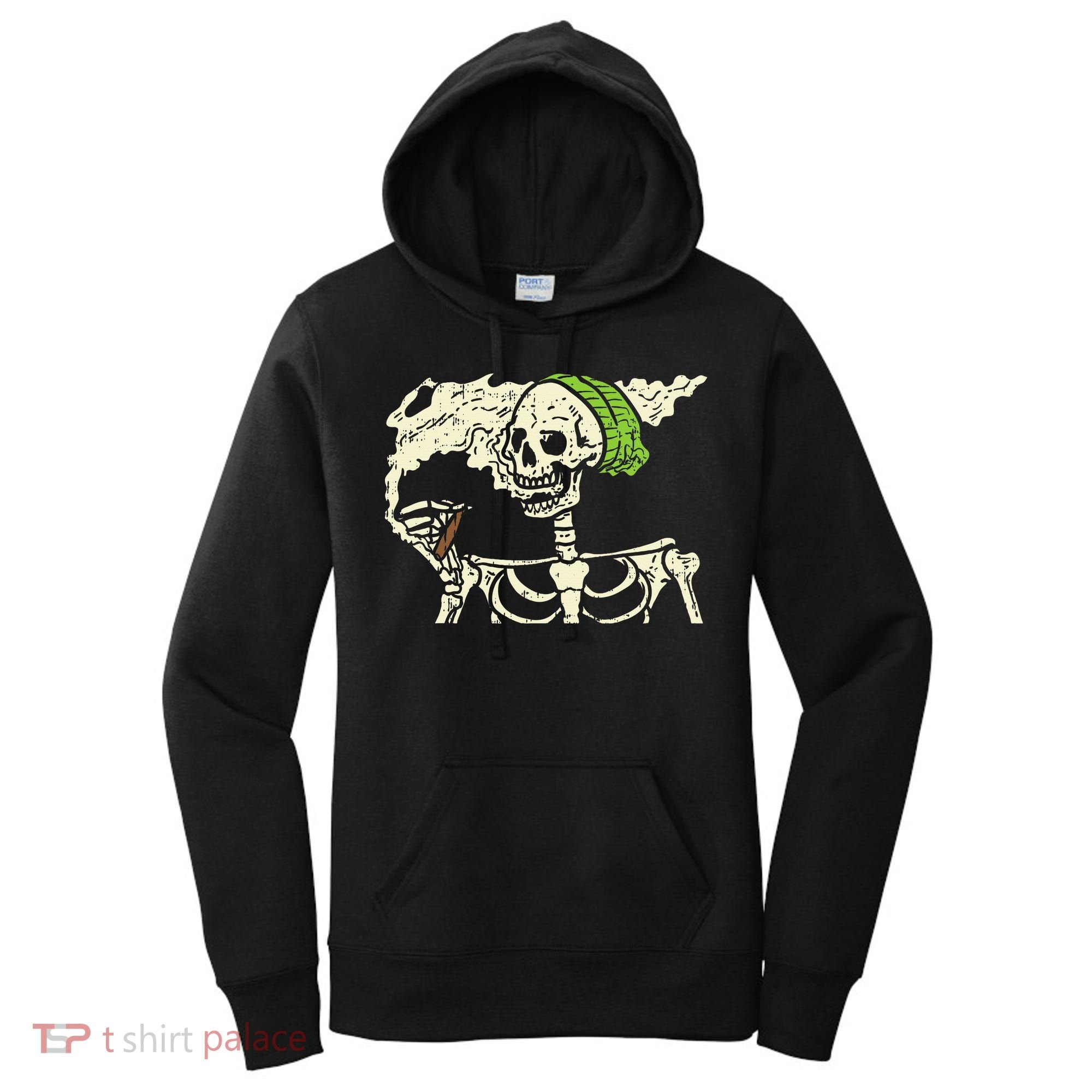 Smoking Skeleton Joint Funny Weed Pot 420 Cannabis Halloween Women's Hoodie