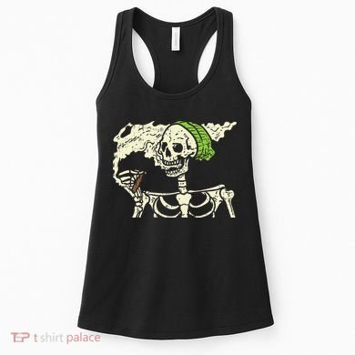 Smoking Skeleton Joint Funny Weed Pot 420 Cannabis Halloween Women's Tank Top