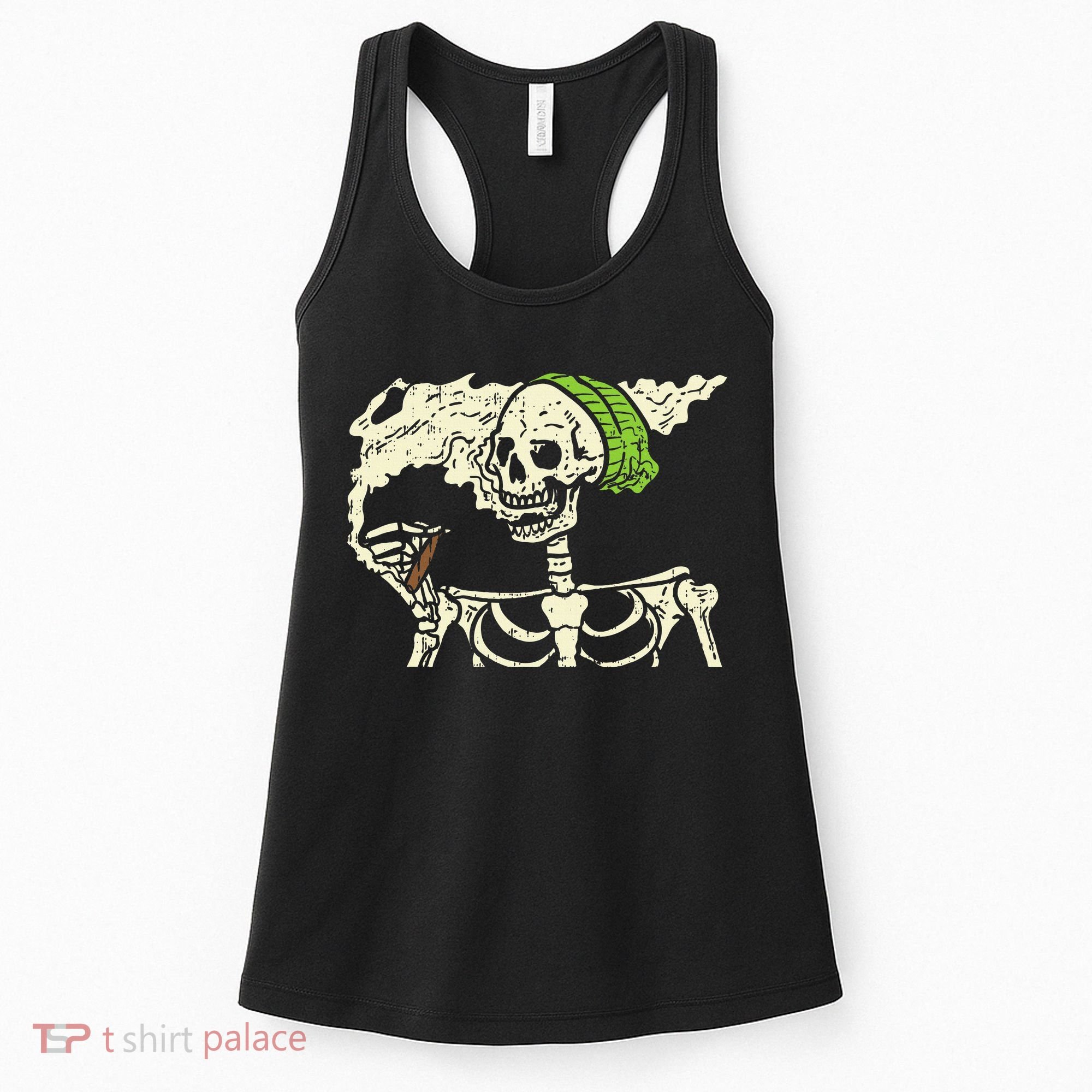 Smoking Skeleton Joint Funny Weed Pot 420 Cannabis Halloween Women's Tank Top