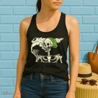 Smoking Skeleton Joint Funny Weed Pot 420 Cannabis Halloween Women's Tank Top thumb 2